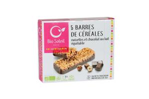 Barres de céréales noisettes et chocolat au lait équitable BIO | 5 sachets | 130g