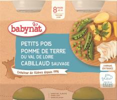 Petits pots Menu petits pois, pomme de terre et cabillaud Babybio BIO | dès 8 mois | 2x200g