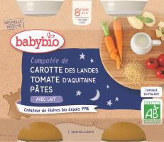 Petits pots Bonne Nuit Compotée carotte, tomates et pâtes Babybio BIO | dès 6 mois | 2x200g
