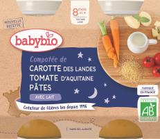 Petits pots Bonne Nuit Compotée carotte, tomates et pâtes Babybio BIO | dès 6 mois | 2x200g