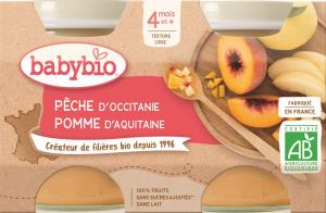 Petits pots Fruits pêche et pomme Babybio BIO | dès 4 mois | 2x130g