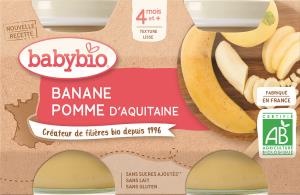 Petits pots Fruits pomme et banane Babybio BIO | dès 4 mois | 2x130g