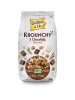 Krounchy 3 chocolats BIO | céréales complètes, morceaux de chocolat noir, lait et blanc | 500g